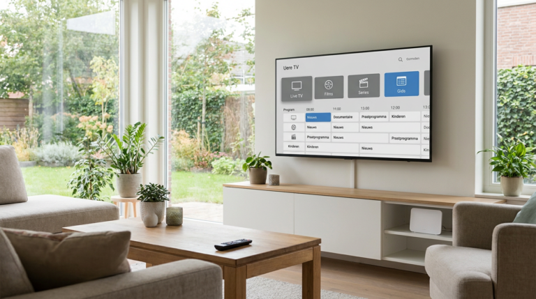 Smart-tv met een mediaspeler en programmagids ter illustratie van IPTV via IBO Player