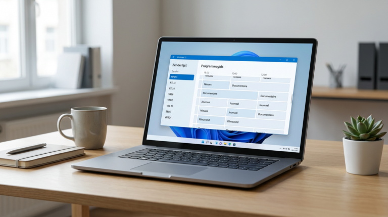 Laptop met een IPTV-speler, Nederlandstalige zenderlijst en programmagids
