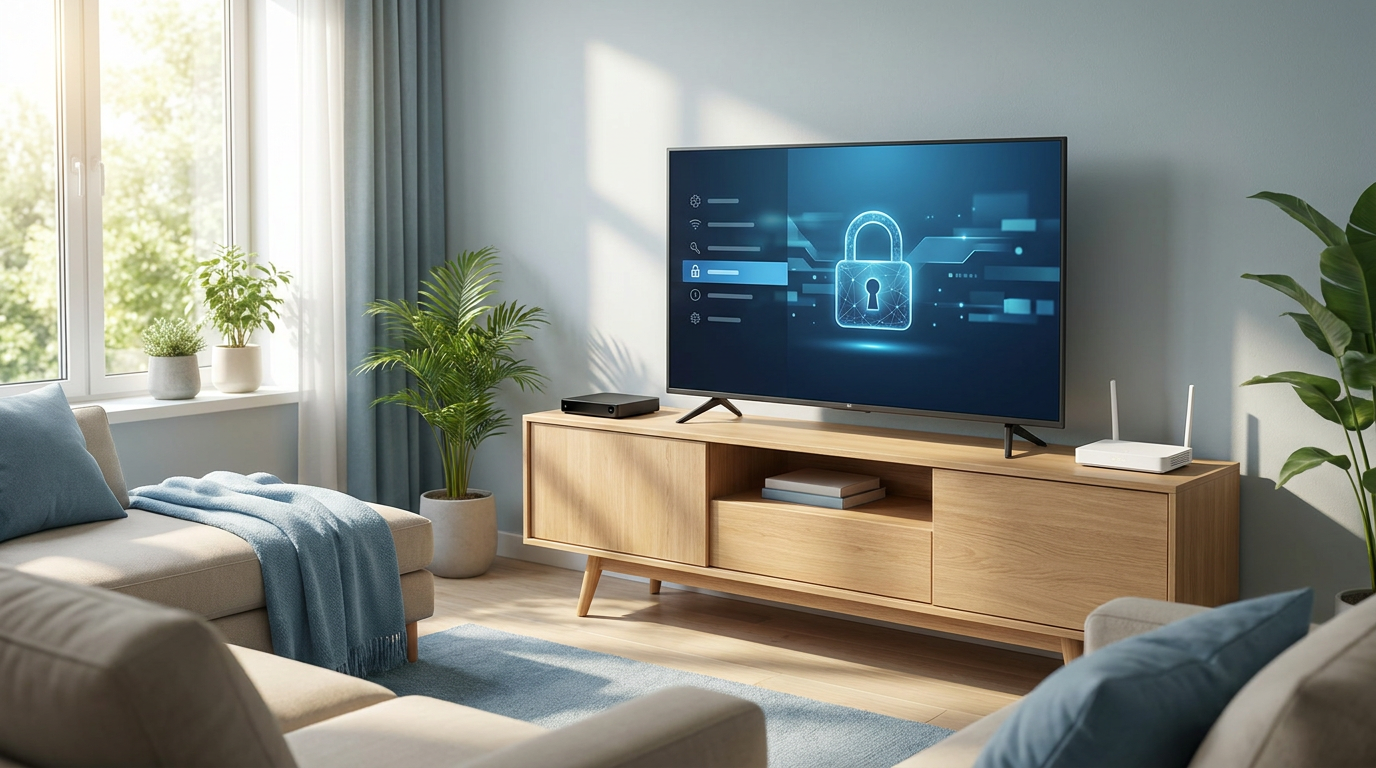 Smart-tv met mediaspeler en router voor IPTV via een VPN-verbinding